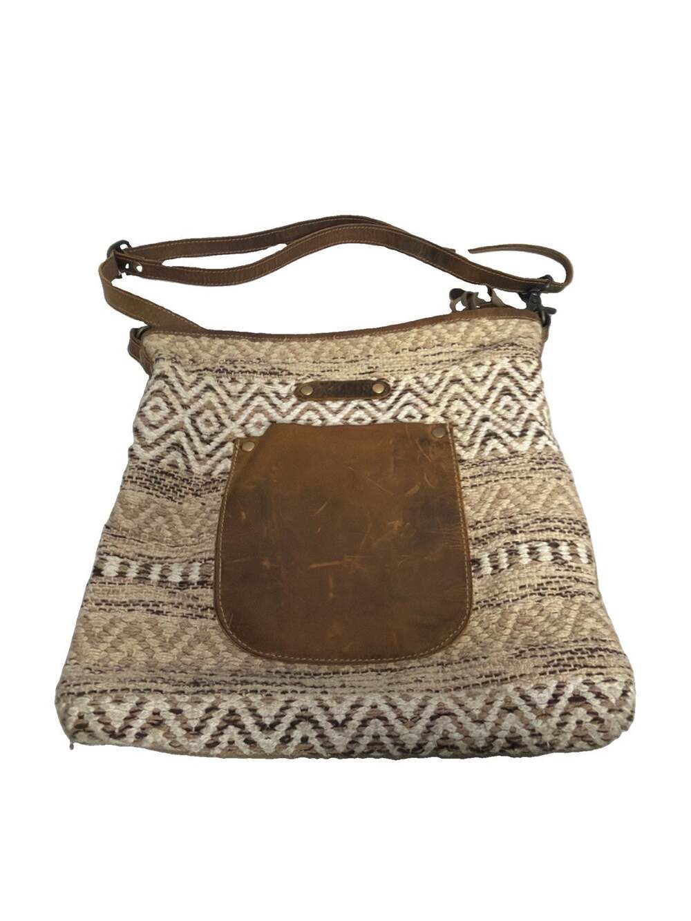 Myra Bag Leather Canvas Distressed Crossbody Bucket Bag Boho Aztec Southwestern